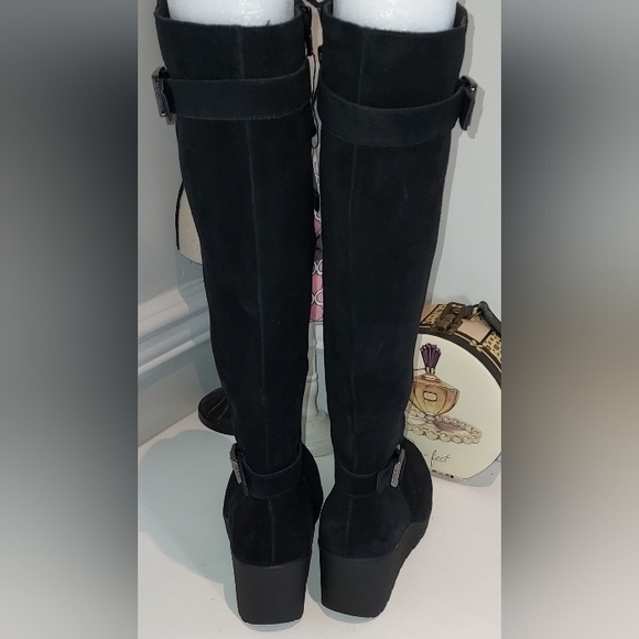 Giani Bernini Tall Black Suede Wedge Extended Calf Boots Size 8.5WC NWT - Picture 3 of 8